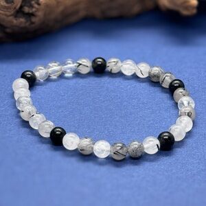 Tourmalated quartz beaded stretch bracelet